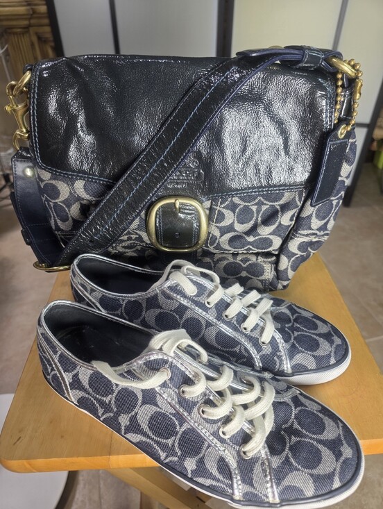 Coach Shoes - New Coach Denim/Leather Signature Shoulder Bag in Navy & Tennis Shoes Size 11